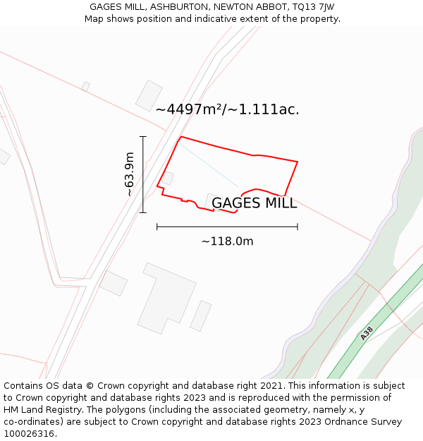 GAGES MILL, ASHBURTON, NEWTON ABBOT, TQ13 7JW: Plot and title map