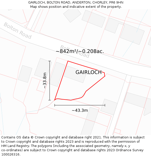 GAIRLOCH, BOLTON ROAD, ANDERTON, CHORLEY, PR6 9HN: Plot and title map