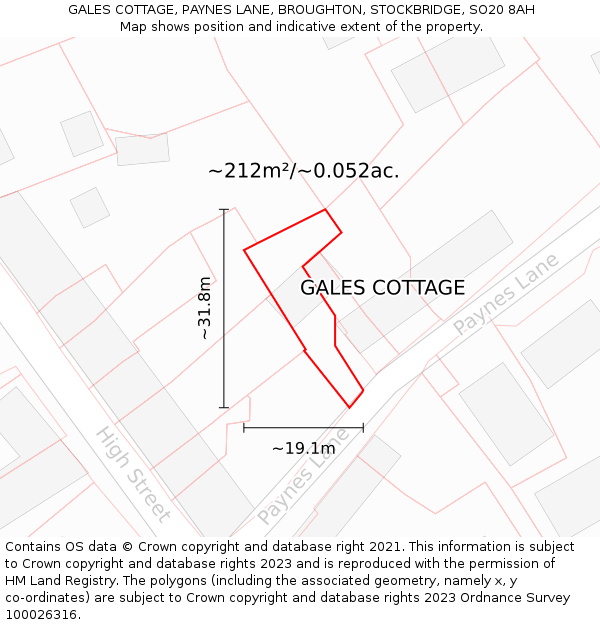 GALES COTTAGE, PAYNES LANE, BROUGHTON, STOCKBRIDGE, SO20 8AH: Plot and title map