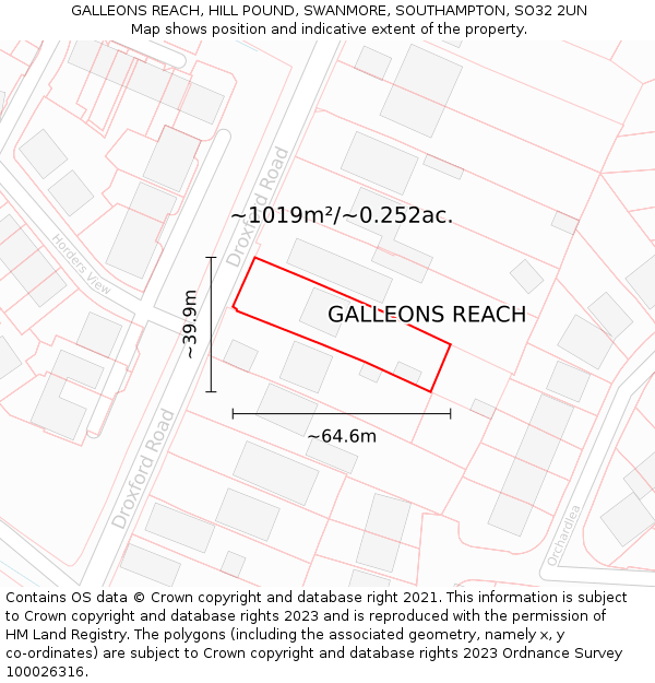 GALLEONS REACH, HILL POUND, SWANMORE, SOUTHAMPTON, SO32 2UN: Plot and title map