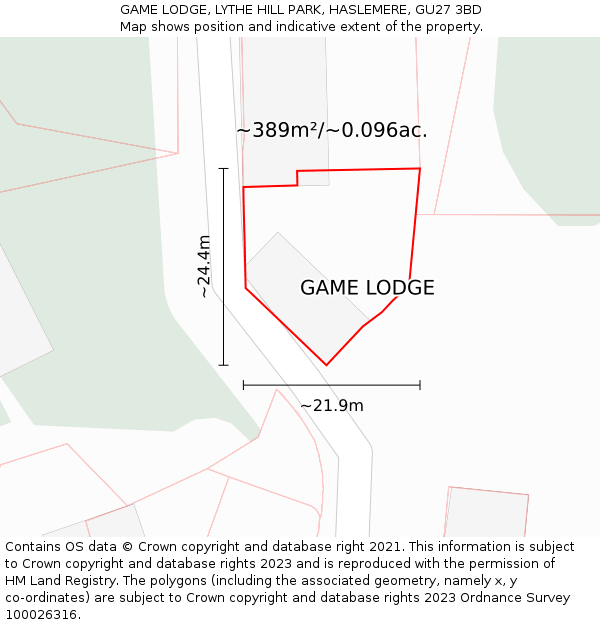 GAME LODGE, LYTHE HILL PARK, HASLEMERE, GU27 3BD: Plot and title map