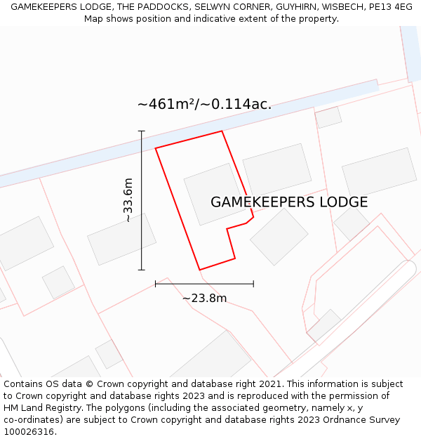 GAMEKEEPERS LODGE, THE PADDOCKS, SELWYN CORNER, GUYHIRN, WISBECH, PE13 4EG: Plot and title map