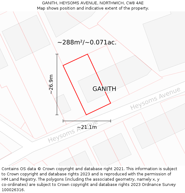 GANITH, HEYSOMS AVENUE, NORTHWICH, CW8 4AE: Plot and title map