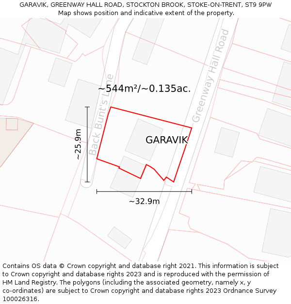 GARAVIK, GREENWAY HALL ROAD, STOCKTON BROOK, STOKE-ON-TRENT, ST9 9PW: Plot and title map