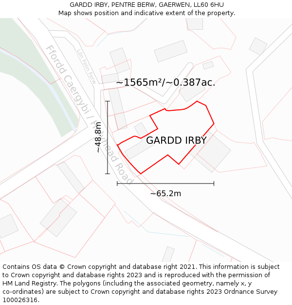 GARDD IRBY, PENTRE BERW, GAERWEN, LL60 6HU: Plot and title map