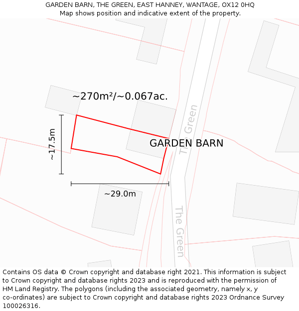 GARDEN BARN, THE GREEN, EAST HANNEY, WANTAGE, OX12 0HQ: Plot and title map