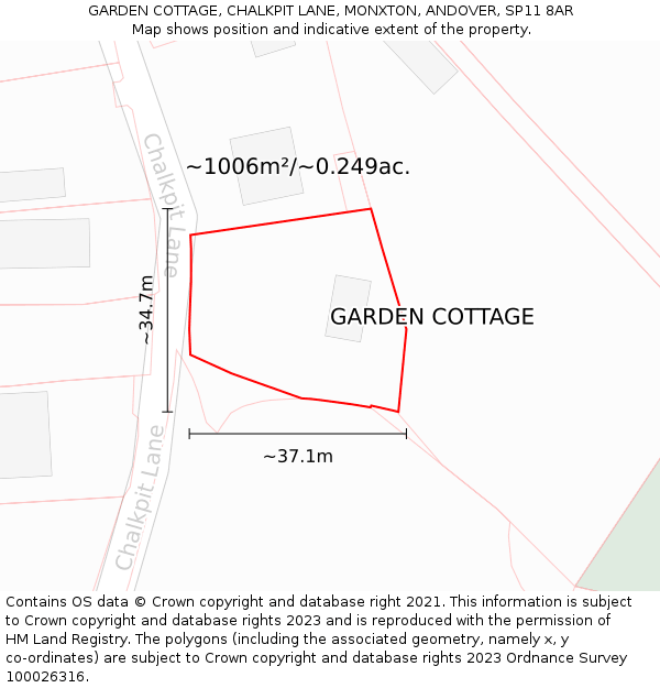GARDEN COTTAGE, CHALKPIT LANE, MONXTON, ANDOVER, SP11 8AR: Plot and title map