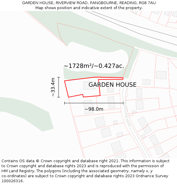 GARDEN HOUSE, RIVERVIEW ROAD, PANGBOURNE, READING, RG8 7AU: Plot and title map