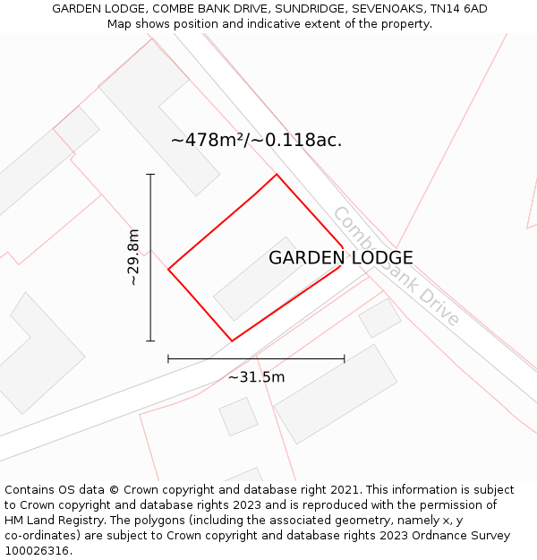 GARDEN LODGE, COMBE BANK DRIVE, SUNDRIDGE, SEVENOAKS, TN14 6AD: Plot and title map