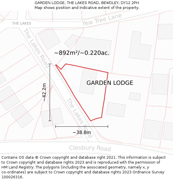 GARDEN LODGE, THE LAKES ROAD, BEWDLEY, DY12 2PH: Plot and title map