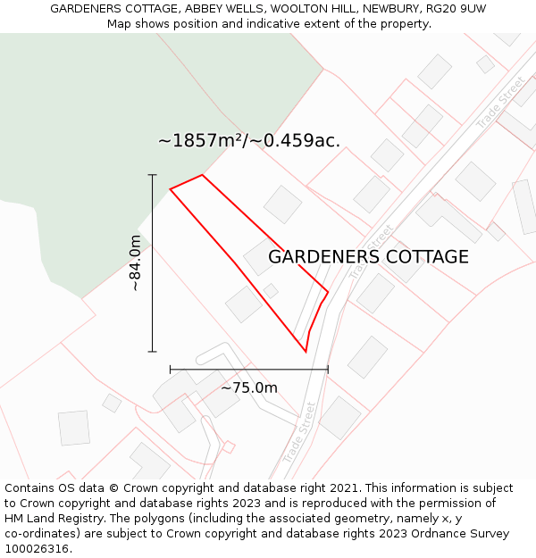 GARDENERS COTTAGE, ABBEY WELLS, WOOLTON HILL, NEWBURY, RG20 9UW: Plot and title map