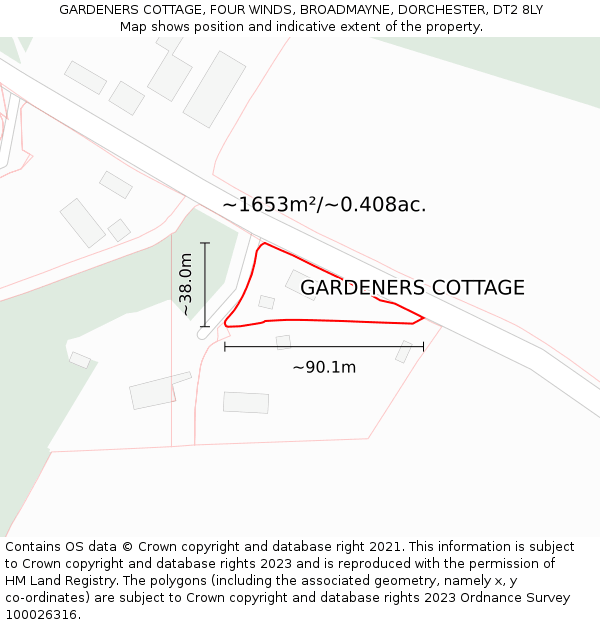 GARDENERS COTTAGE, FOUR WINDS, BROADMAYNE, DORCHESTER, DT2 8LY: Plot and title map