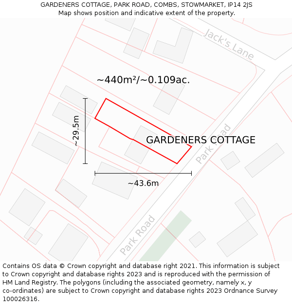 GARDENERS COTTAGE, PARK ROAD, COMBS, STOWMARKET, IP14 2JS: Plot and title map