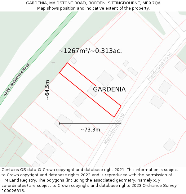 GARDENIA, MAIDSTONE ROAD, BORDEN, SITTINGBOURNE, ME9 7QA: Plot and title map