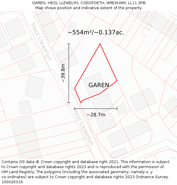 GAREN, HEOL LLEWELYN, COEDPOETH, WREXHAM, LL11 3PB: Plot and title map