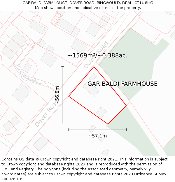 GARIBALDI FARMHOUSE, DOVER ROAD, RINGWOULD, DEAL, CT14 8HG: Plot and title map