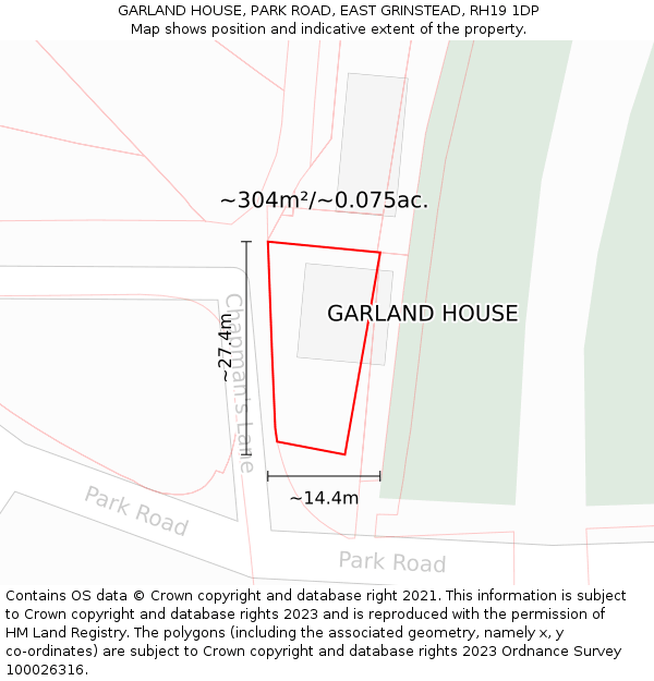 GARLAND HOUSE, PARK ROAD, EAST GRINSTEAD, RH19 1DP: Plot and title map