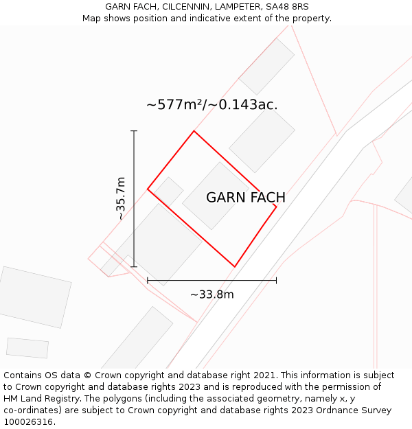 GARN FACH, CILCENNIN, LAMPETER, SA48 8RS: Plot and title map