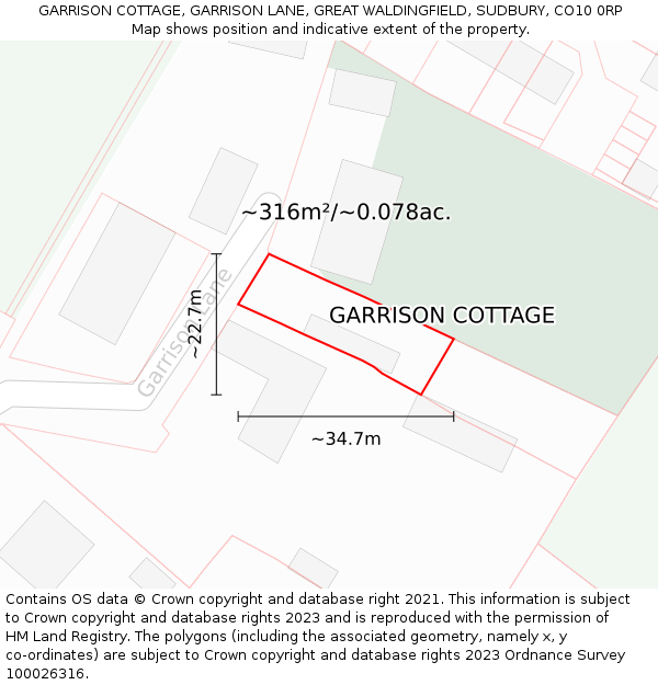 GARRISON COTTAGE, GARRISON LANE, GREAT WALDINGFIELD, SUDBURY, CO10 0RP: Plot and title map