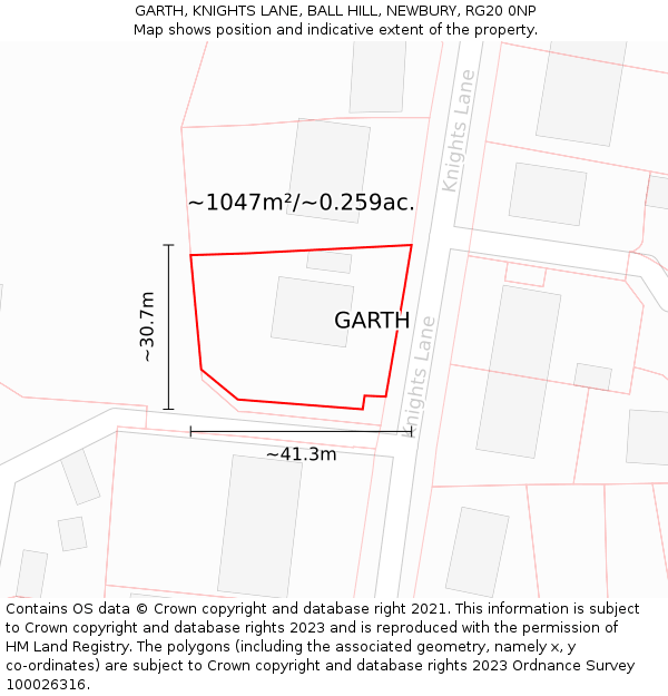 GARTH, KNIGHTS LANE, BALL HILL, NEWBURY, RG20 0NP: Plot and title map