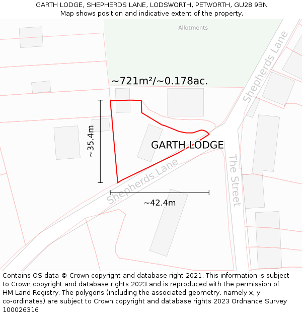 GARTH LODGE, SHEPHERDS LANE, LODSWORTH, PETWORTH, GU28 9BN: Plot and title map