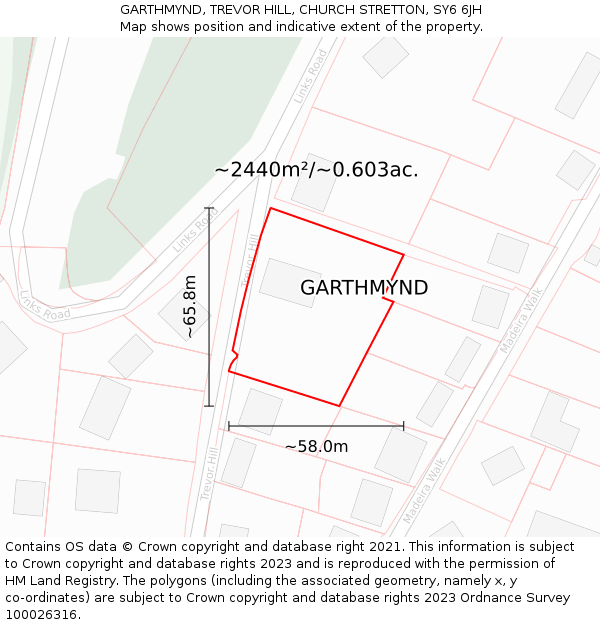 GARTHMYND, TREVOR HILL, CHURCH STRETTON, SY6 6JH: Plot and title map