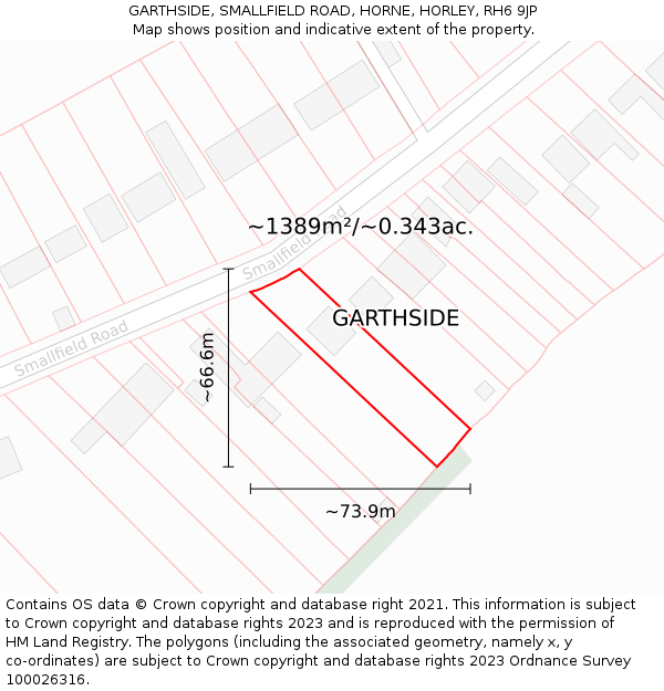 GARTHSIDE, SMALLFIELD ROAD, HORNE, HORLEY, RH6 9JP: Plot and title map