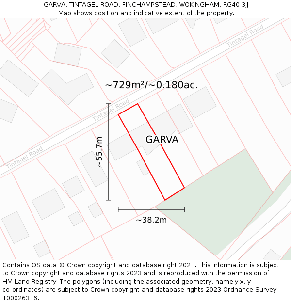 GARVA, TINTAGEL ROAD, FINCHAMPSTEAD, WOKINGHAM, RG40 3JJ: Plot and title map