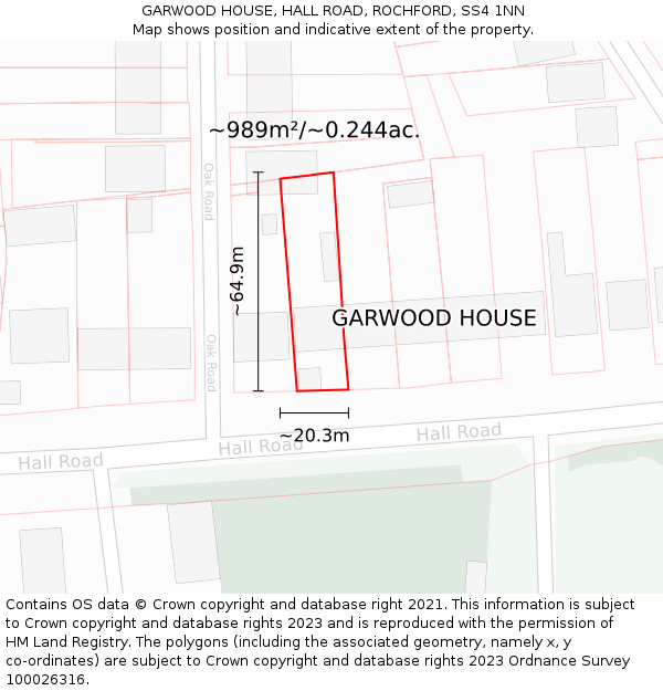 GARWOOD HOUSE, HALL ROAD, ROCHFORD, SS4 1NN: Plot and title map