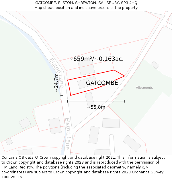 GATCOMBE, ELSTON, SHREWTON, SALISBURY, SP3 4HQ: Plot and title map