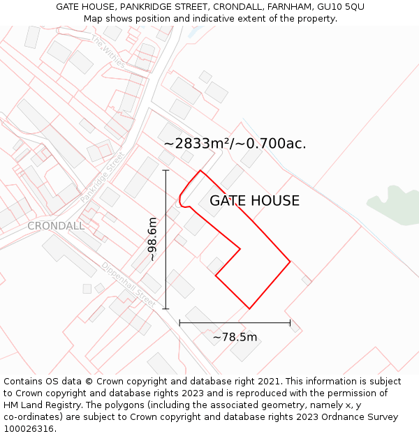 GATE HOUSE, PANKRIDGE STREET, CRONDALL, FARNHAM, GU10 5QU: Plot and title map