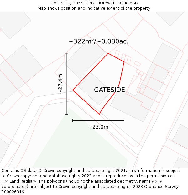 GATESIDE, BRYNFORD, HOLYWELL, CH8 8AD: Plot and title map