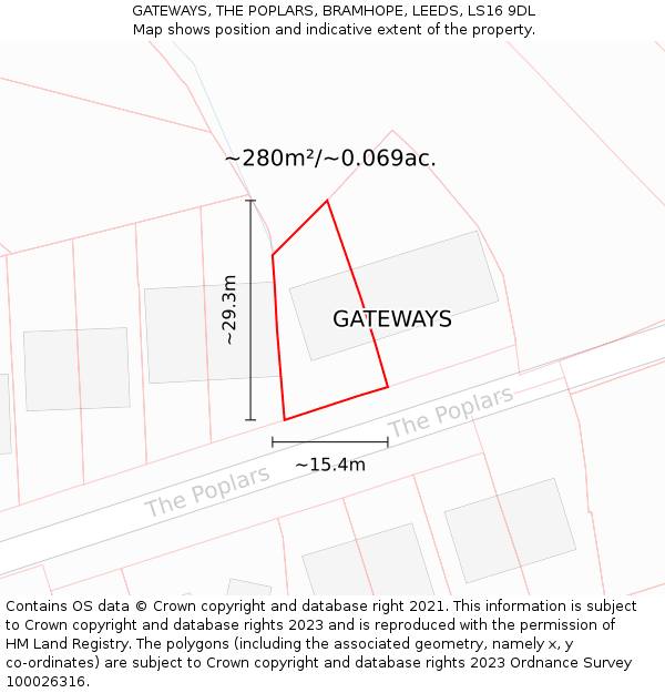 GATEWAYS, THE POPLARS, BRAMHOPE, LEEDS, LS16 9DL: Plot and title map