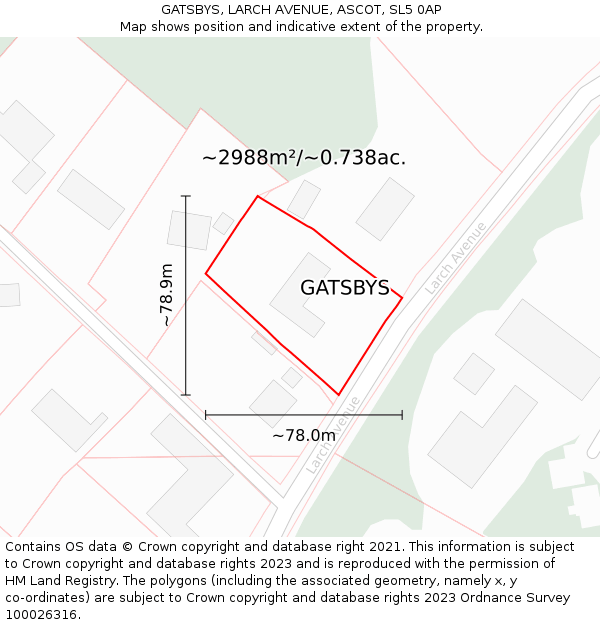 GATSBYS, LARCH AVENUE, ASCOT, SL5 0AP: Plot and title map