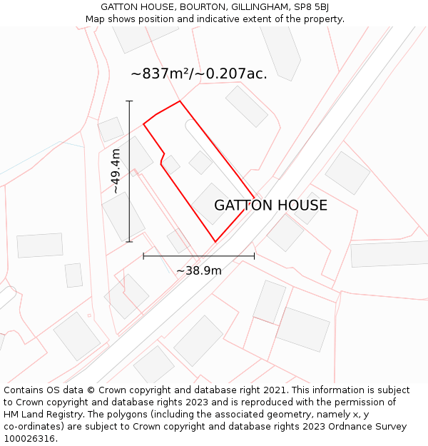 GATTON HOUSE, BOURTON, GILLINGHAM, SP8 5BJ: Plot and title map