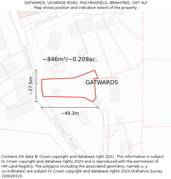 GATWARDS, VICARAGE ROAD, FINCHINGFIELD, BRAINTREE, CM7 4LF: Plot and title map