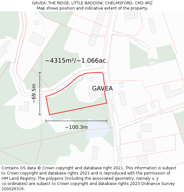 GAVEA, THE RIDGE, LITTLE BADDOW, CHELMSFORD, CM3 4RZ: Plot and title map