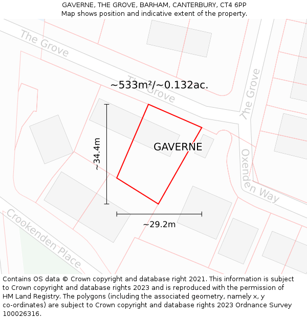 GAVERNE, THE GROVE, BARHAM, CANTERBURY, CT4 6PP: Plot and title map