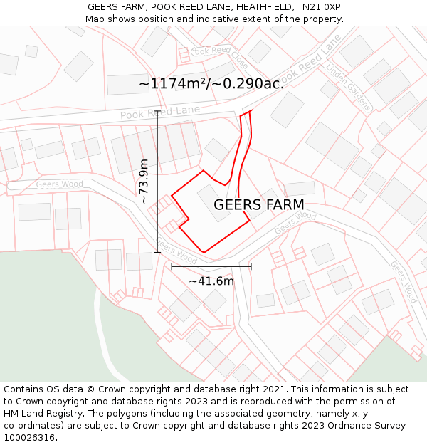 GEERS FARM, POOK REED LANE, HEATHFIELD, TN21 0XP: Plot and title map