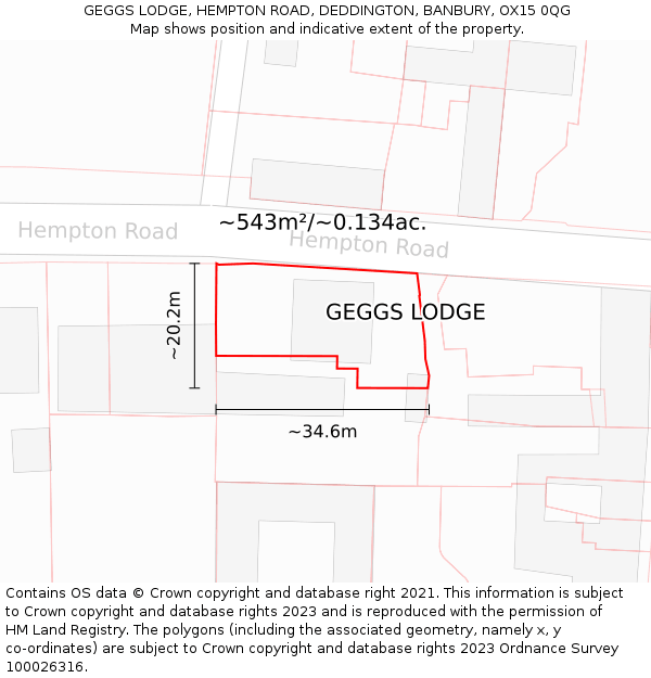 GEGGS LODGE, HEMPTON ROAD, DEDDINGTON, BANBURY, OX15 0QG: Plot and title map