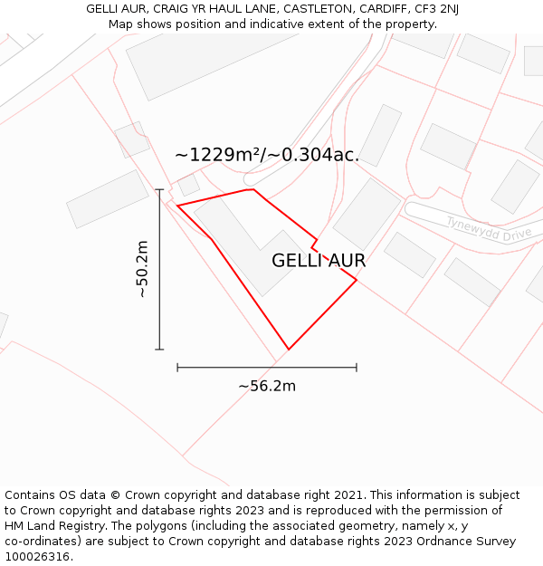 GELLI AUR, CRAIG YR HAUL LANE, CASTLETON, CARDIFF, CF3 2NJ: Plot and title map