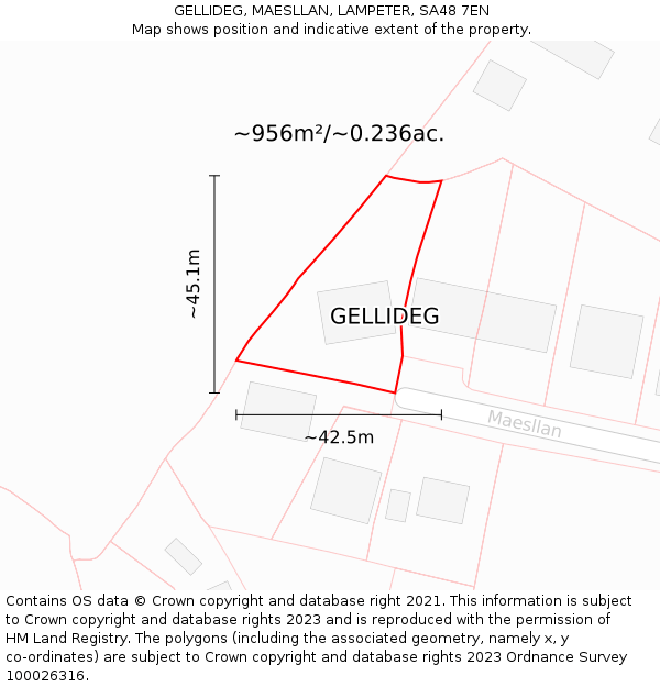 GELLIDEG, MAESLLAN, LAMPETER, SA48 7EN: Plot and title map