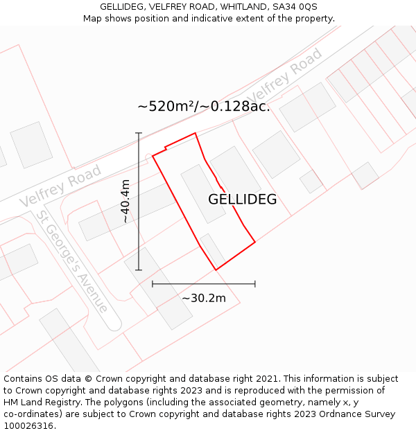 GELLIDEG, VELFREY ROAD, WHITLAND, SA34 0QS: Plot and title map