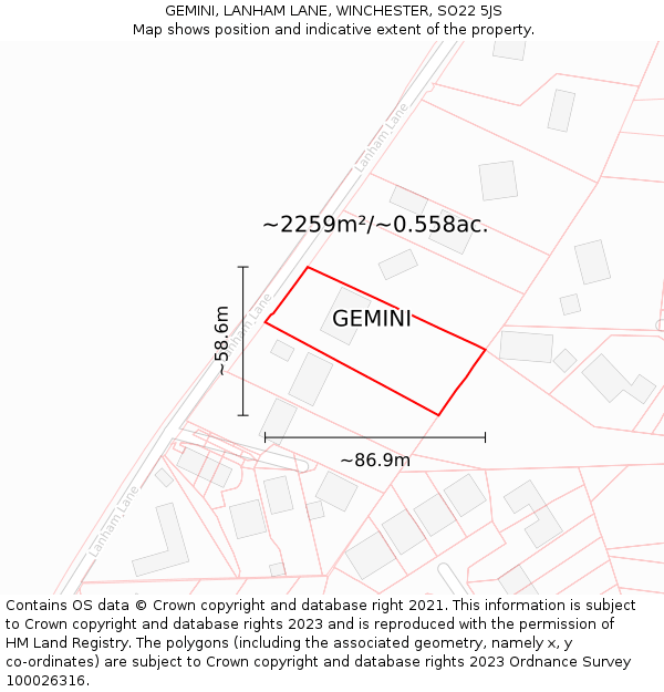 GEMINI, LANHAM LANE, WINCHESTER, SO22 5JS: Plot and title map