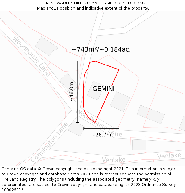 GEMINI, WADLEY HILL, UPLYME, LYME REGIS, DT7 3SU: Plot and title map