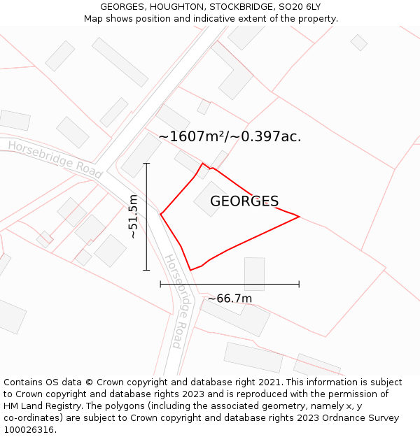 GEORGES, HOUGHTON, STOCKBRIDGE, SO20 6LY: Plot and title map