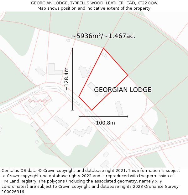 GEORGIAN LODGE, TYRRELLS WOOD, LEATHERHEAD, KT22 8QW: Plot and title map