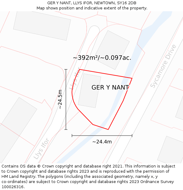 GER Y NANT, LLYS IFOR, NEWTOWN, SY16 2DB: Plot and title map