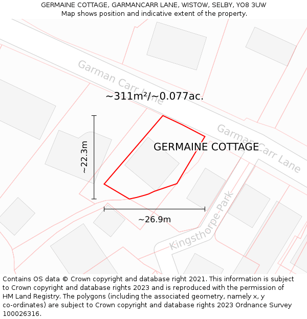GERMAINE COTTAGE, GARMANCARR LANE, WISTOW, SELBY, YO8 3UW: Plot and title map