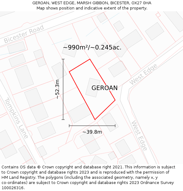 GEROAN, WEST EDGE, MARSH GIBBON, BICESTER, OX27 0HA: Plot and title map